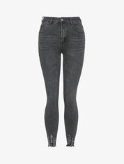 Jean skinny délavé à bords effet usés - Anthracite - 1