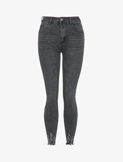 Jean skinny délavé à bords effet usés - Anthracite - 1