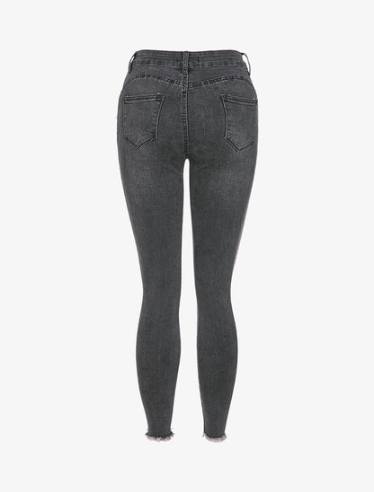 Jean skinny délavé à bords effet usés - Anthracite - 2
