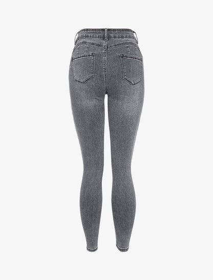 Jean skinny à détails délavés - Gris - 2