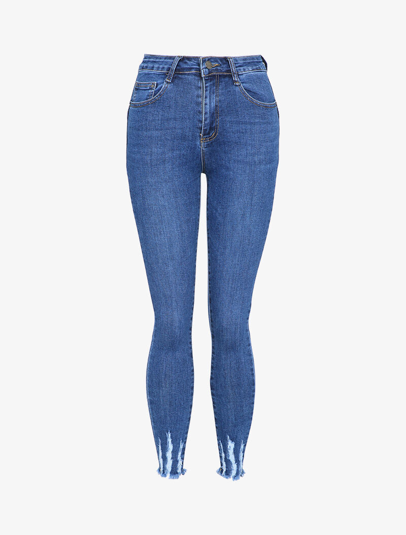 Jean coupe skinny à bords déchirés - Bleu denim - 1