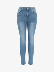 Jean skinny délavé taille haute - Bleu - 4
