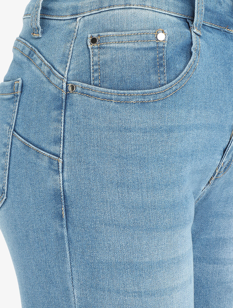 Jean grande taille push délavé coupe droite - Bleu - 3
