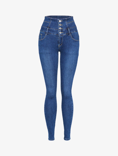 Jean skinny taille empire à coutures contrastantes - Bleu denim - 1