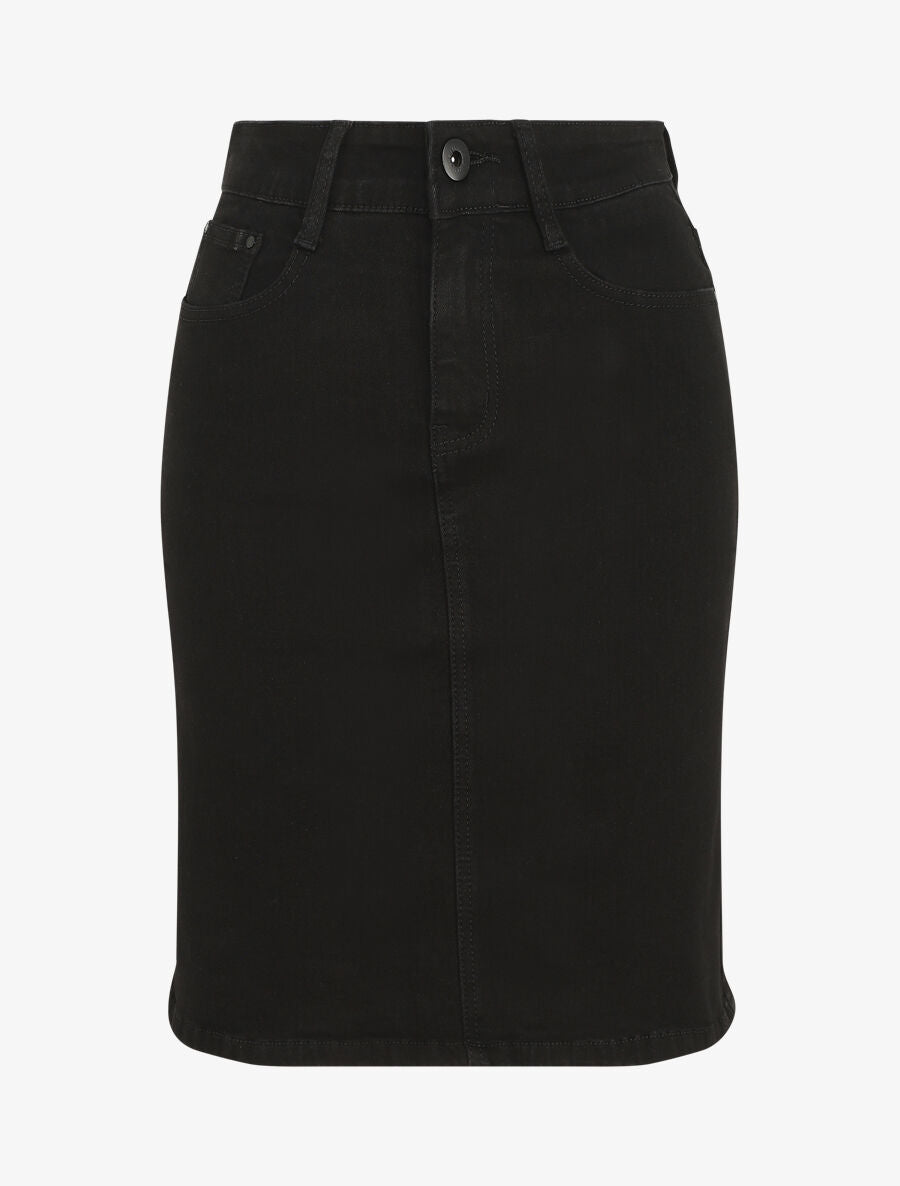 Jupe en jean droite et courte taille standard - Noir - 1
