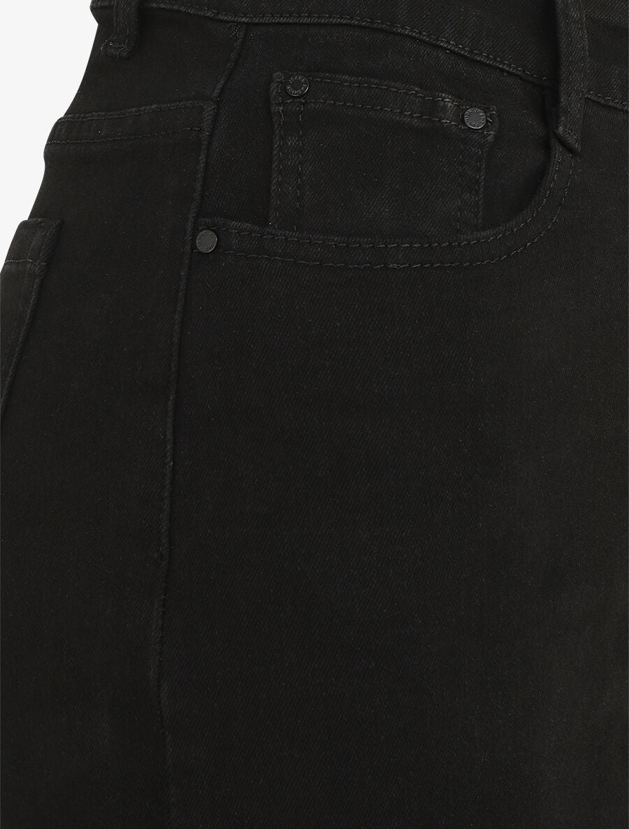 Jupe en jean droite et courte taille standard - Noir - 3