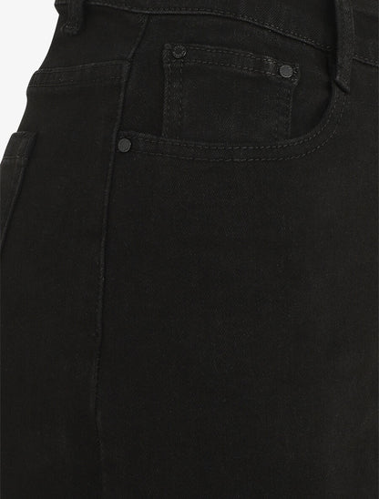 Jupe en jean droite et courte taille standard - Noir - 3