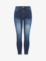 Jean delavé à revers coupe slim - Bleu - 4