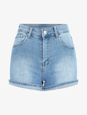 Short en jean à revers - Bleu - 1