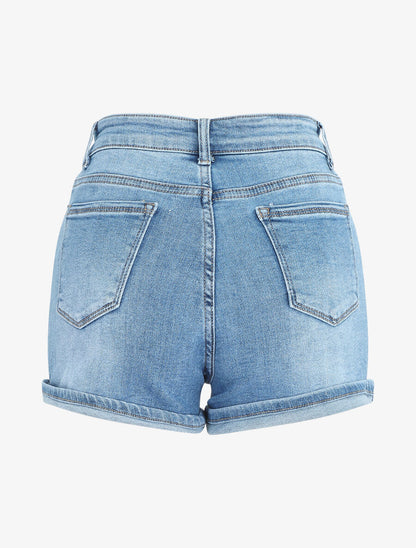Short en jean à revers - Bleu - 2
