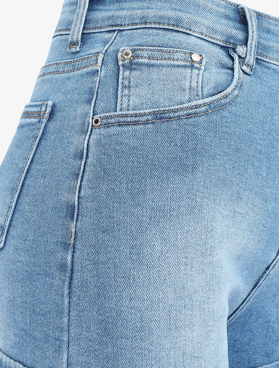 Short en jean à revers - Bleu - 3