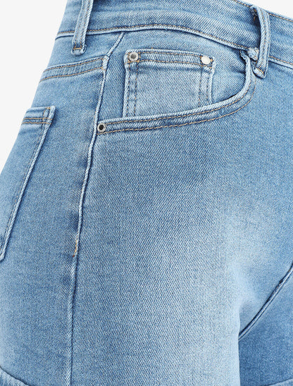 Short en jean à revers - Bleu - 3