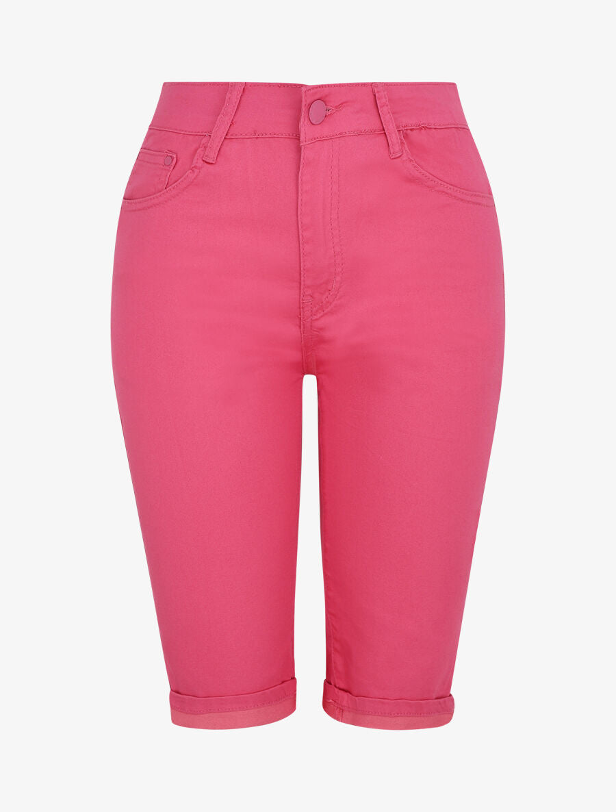 Bermuda push up uni à ourlets - Fushia - 4