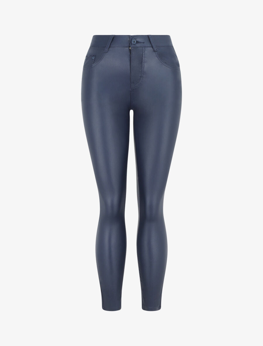 Pantalon en simili coupe skinny - Marine - 1