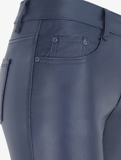 Pantalon en simili coupe skinny - Marine - 3