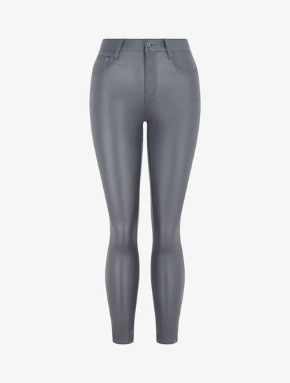 Pantalon en simili coupe skinny - Gris foncé - 4