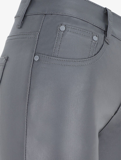 Pantalon en simili coupe skinny - Gris foncé - 3