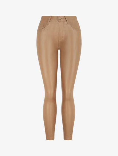 Pantalon en simili coupe skinny - Camel - 1