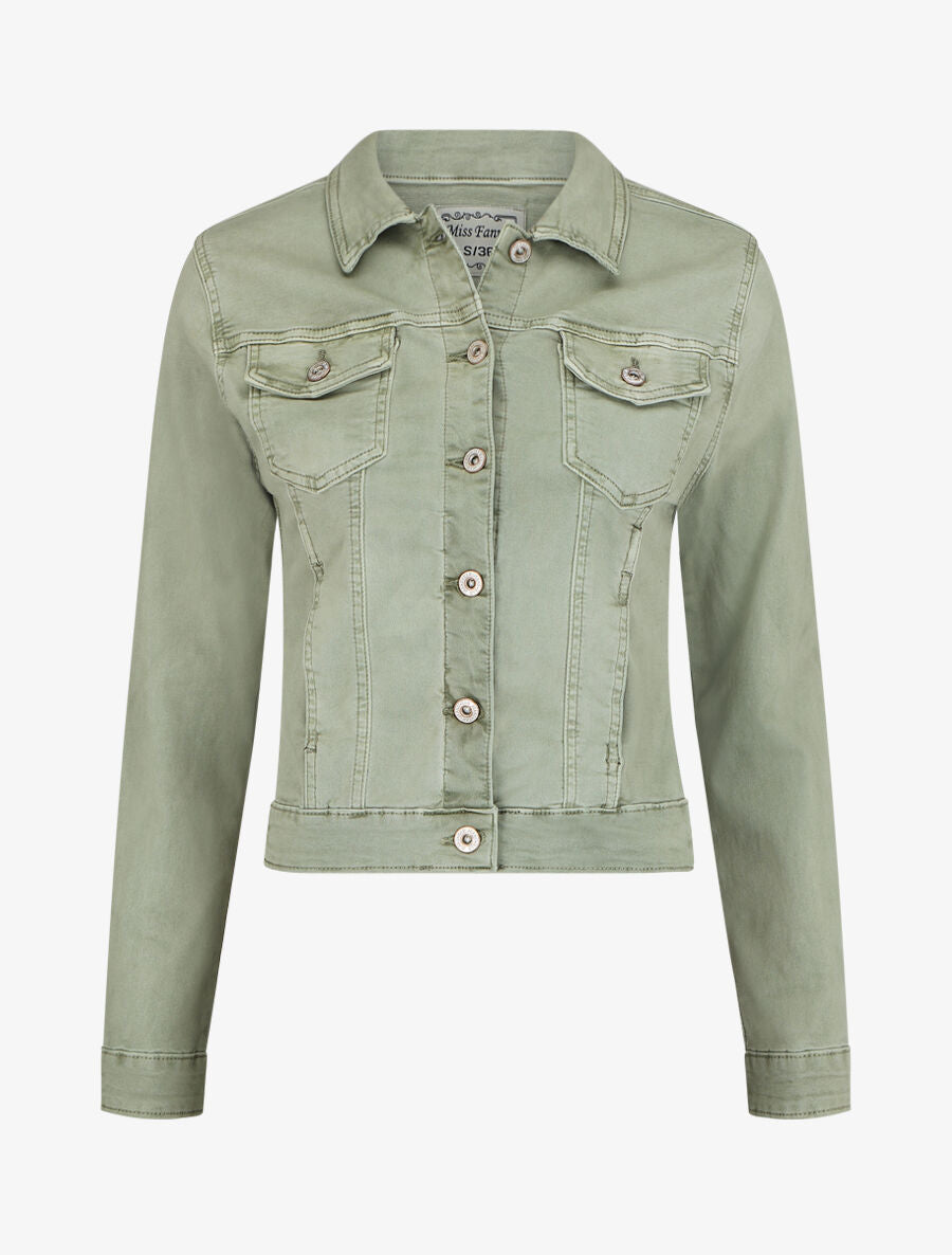 Veste courte unie en jean - Kaki - 1