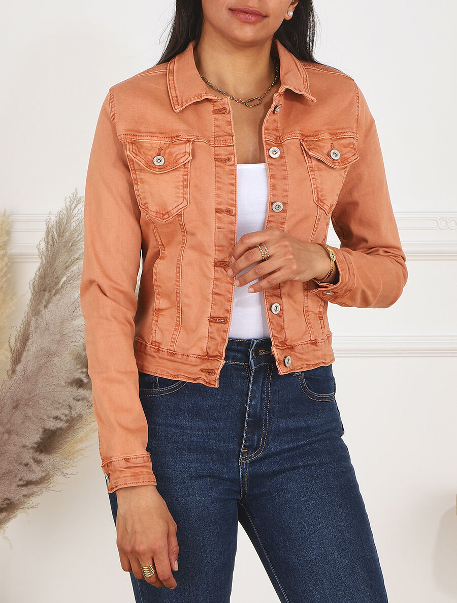 Veste courte unie en jean - Terracotta - 4