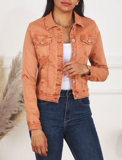 Veste courte unie en jean - Terracotta - 4