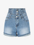 Short en jean à ourlets et taille haute à noeuds - Bleu - 1