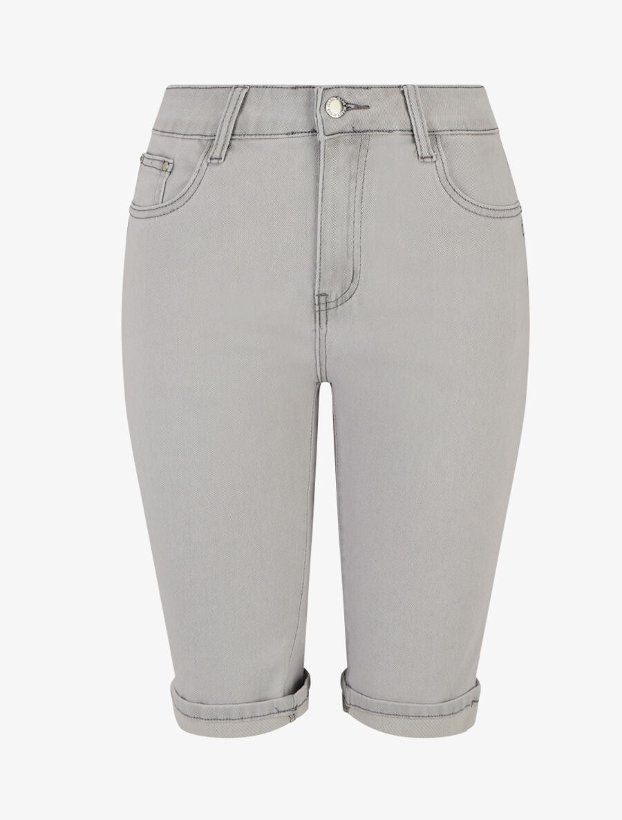 Bermuda push up à revers coupe droite - Gris - 1