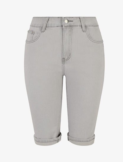 Bermuda push up à revers coupe droite - Gris - 1