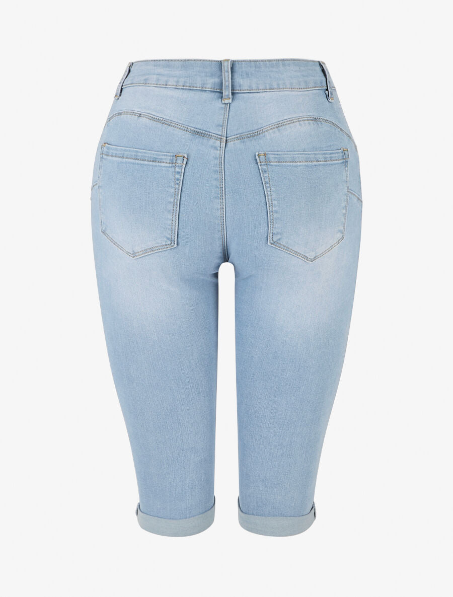 Bermuda push up à revers coupe droite - Bleu - 2