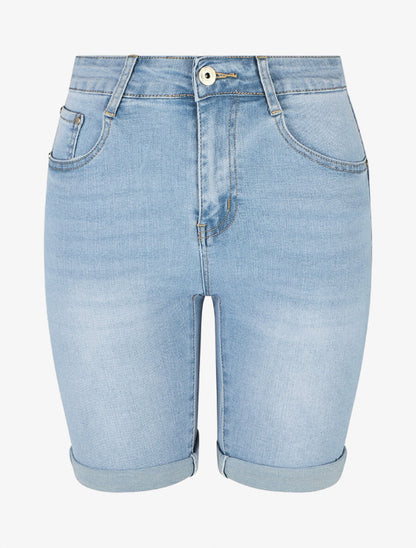 Bermuda push up légèrement délavé et coupe droite - Bleu - 1