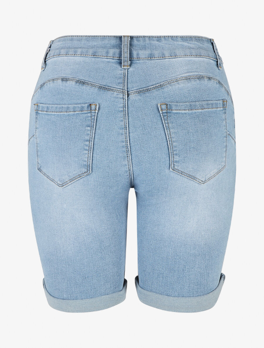 Bermuda push up légèrement délavé et coupe droite - Bleu - 2