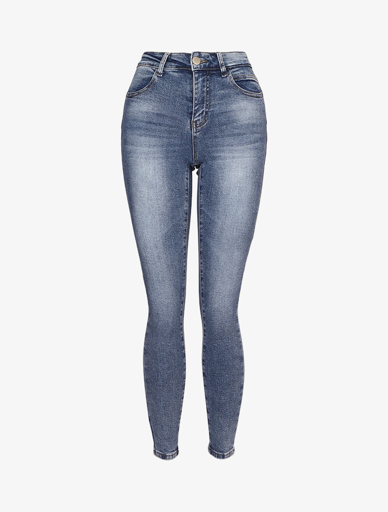 Jeans skinny à coutures contrastantes sur les poches arrières - Bleu - 1