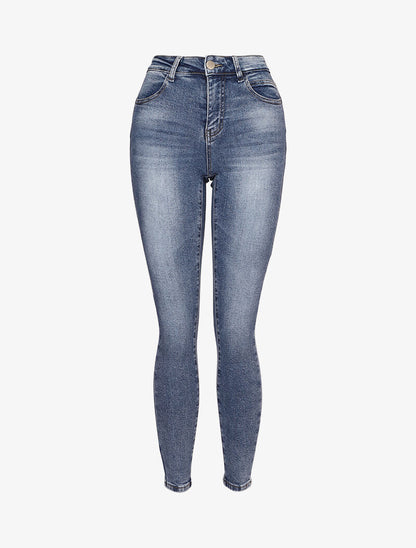 Jeans skinny à coutures contrastantes sur les poches arrières - Bleu - 1
