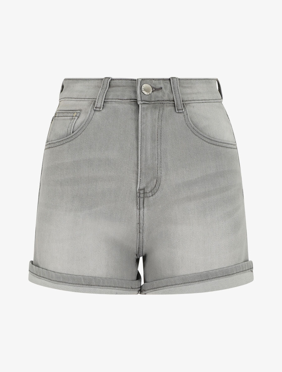 Short en jean droit taille haute - Gris clair - 4