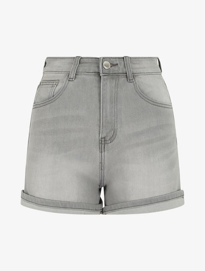 Short en jean droit taille haute - Gris clair - 4