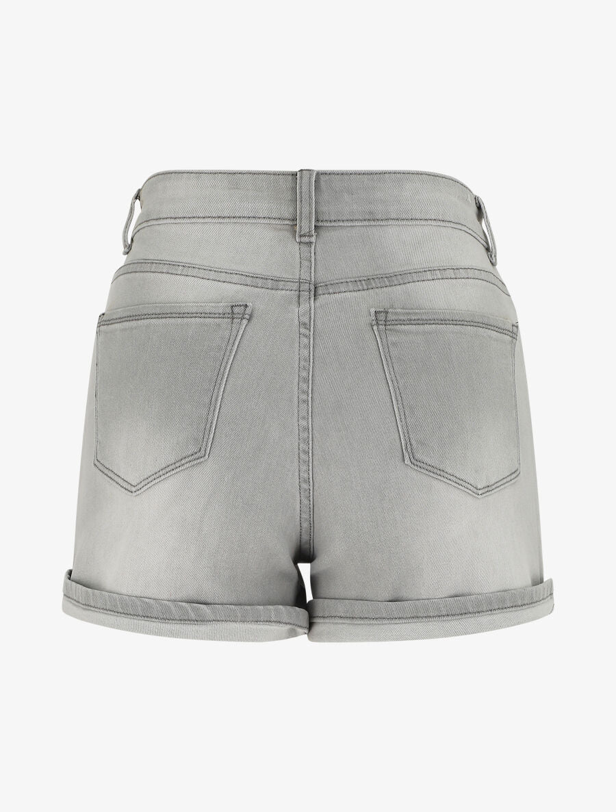Short en jean droit taille haute - Gris clair - 2