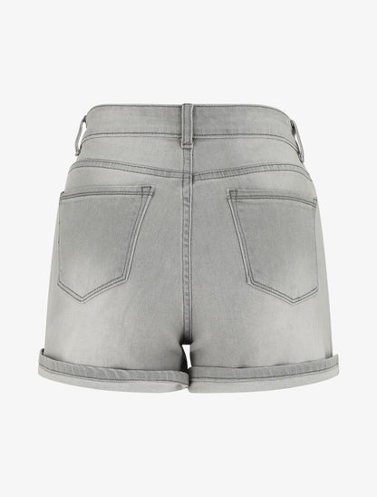 Short en jean droit taille haute - Gris clair - 2