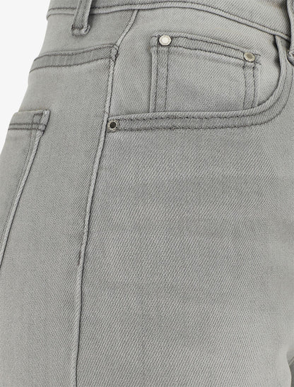 Short en jean droit taille haute - Gris clair - 3