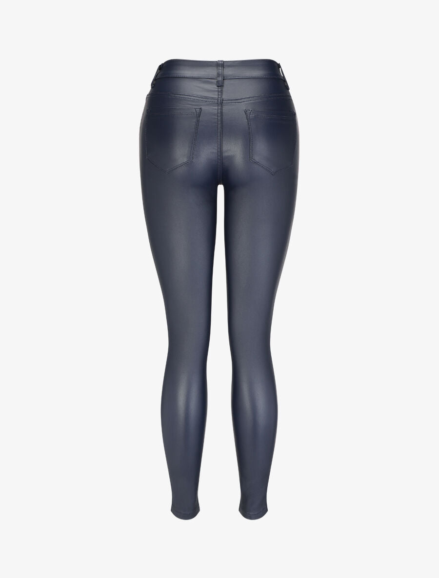 Pantalon uni en simili - Marine - 2