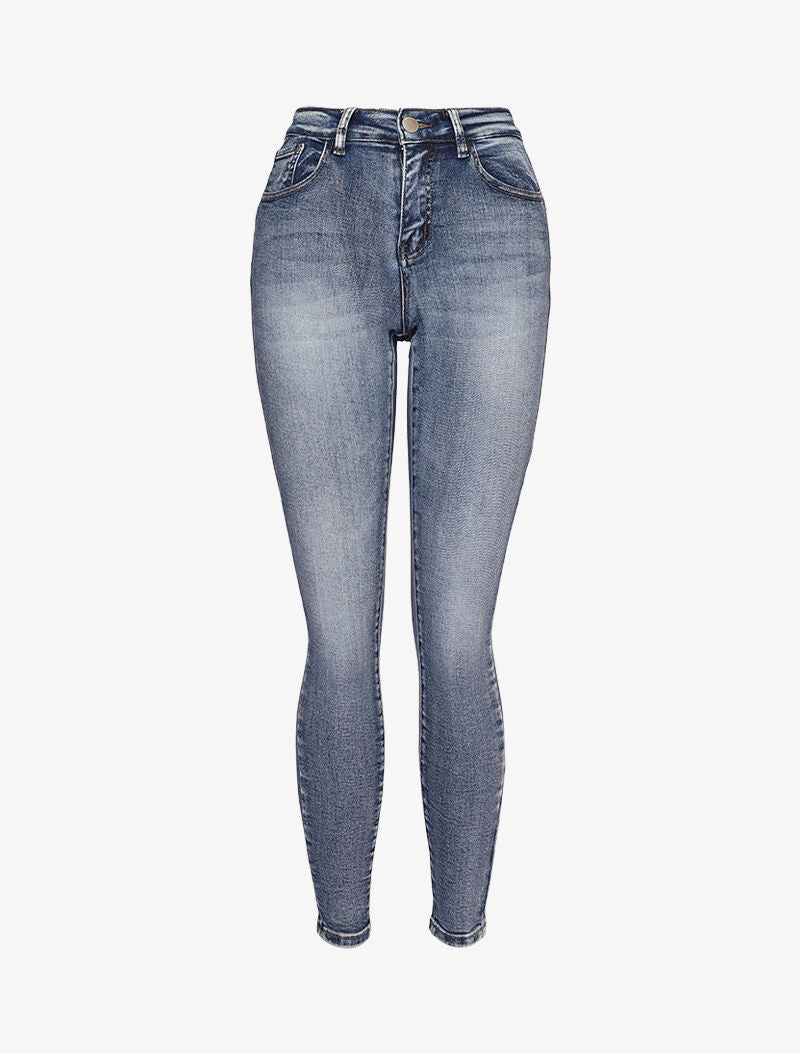 Jean skinny délavé à coutures contrastantes à l&