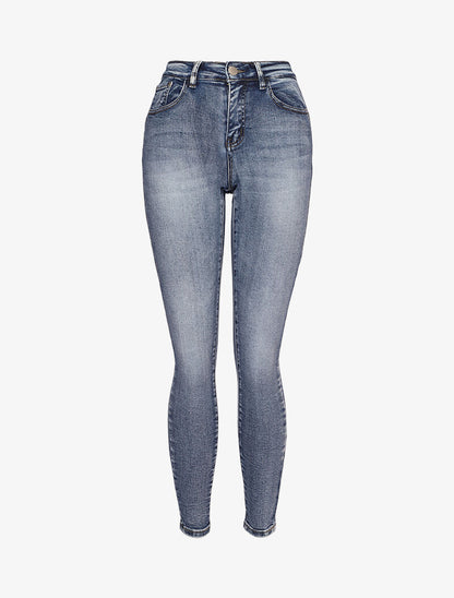 Jean skinny délavé à coutures contrastantes à l&