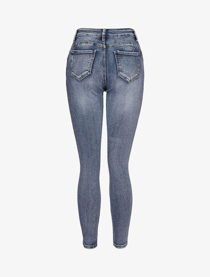Jean skinny délavé à coutures contrastantes à l&