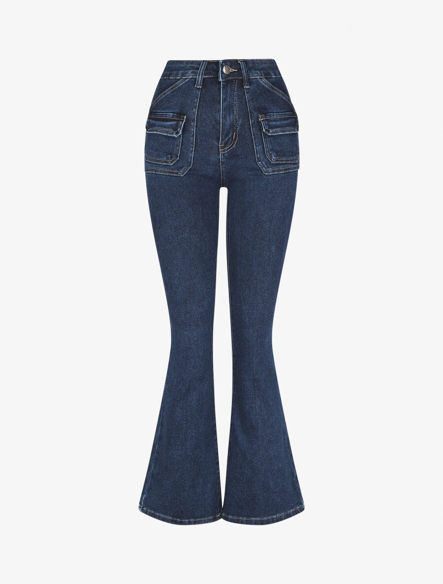 Jean flare taille haute et poches - Bleu - 4