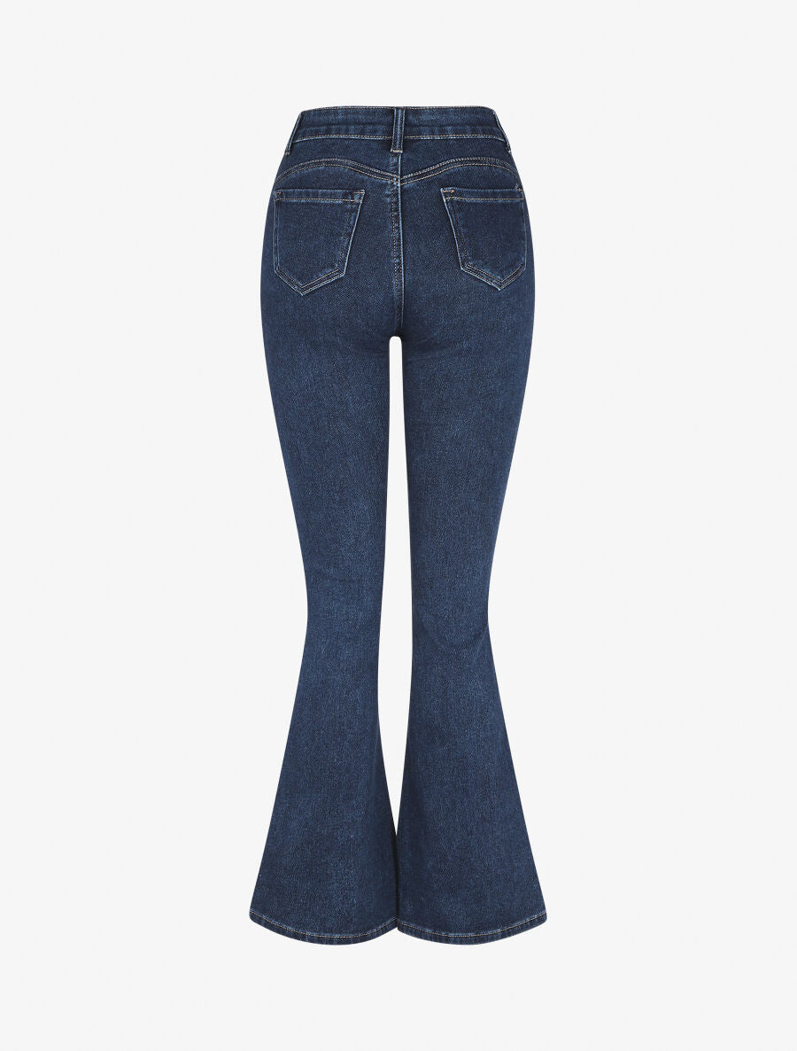 Jean flare taille haute et poches - Bleu - 5