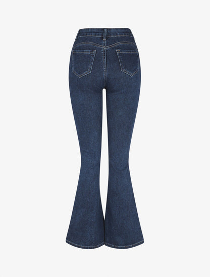 Jean flare taille haute et poches - Bleu - 5
