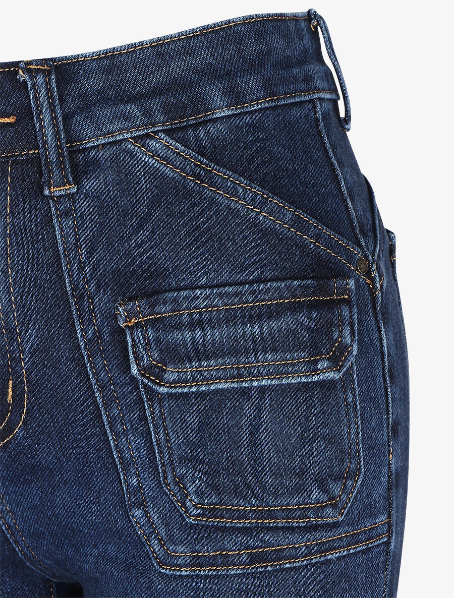 Jean flare taille haute et poches - Bleu - 3