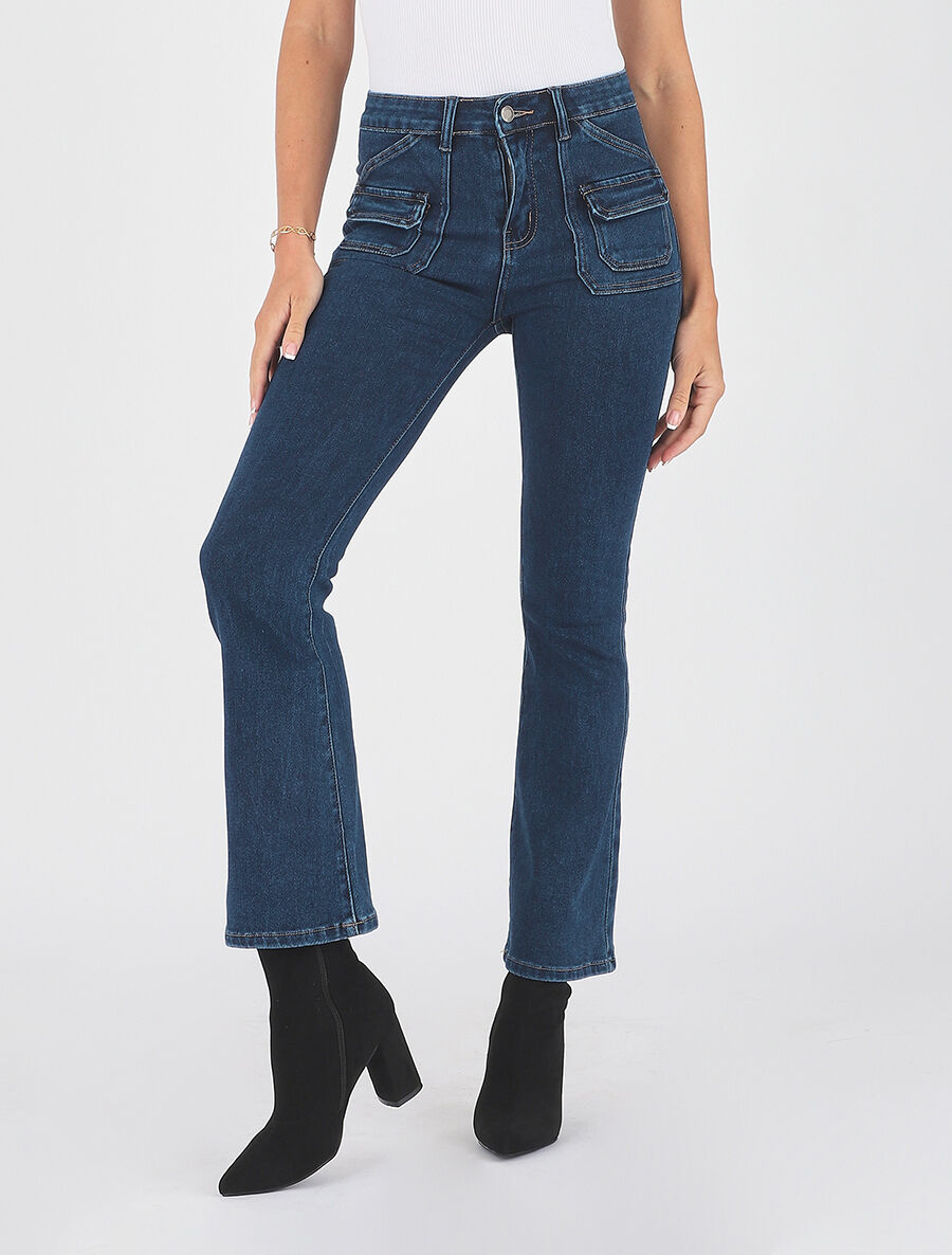 Jean flare taille haute et poches - Bleu - 6