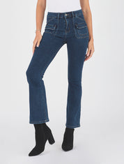 Jean flare taille haute et poches - Bleu - 6