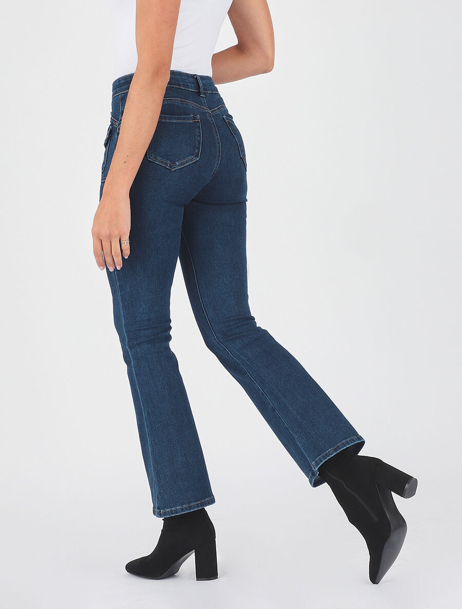 Jean flare taille haute et poches - Bleu - 2