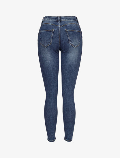 Jeans skinny délavé à 2 boutons - Bleu denim - 2